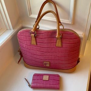 Dooney & Bourke pink croc embossed genuine leather.